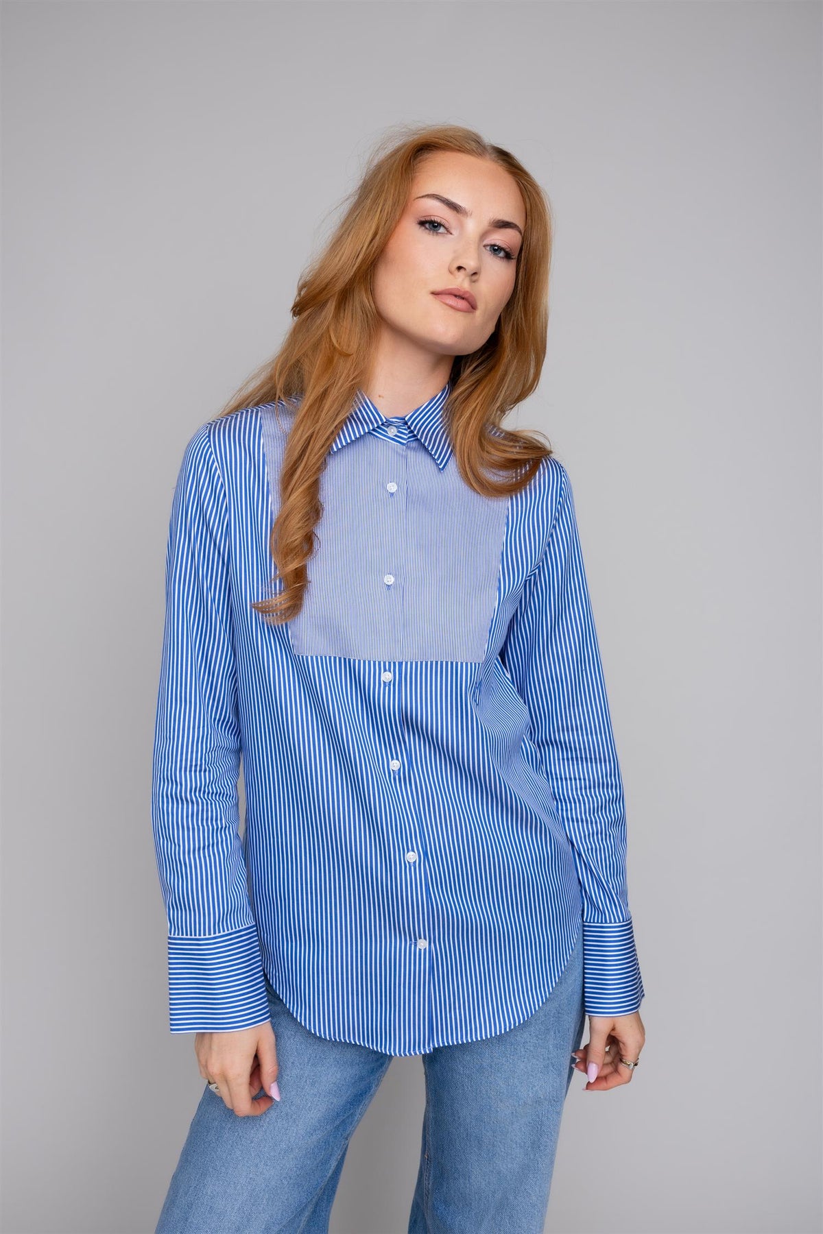 Manon Shirt Tux Front Blue Stripe