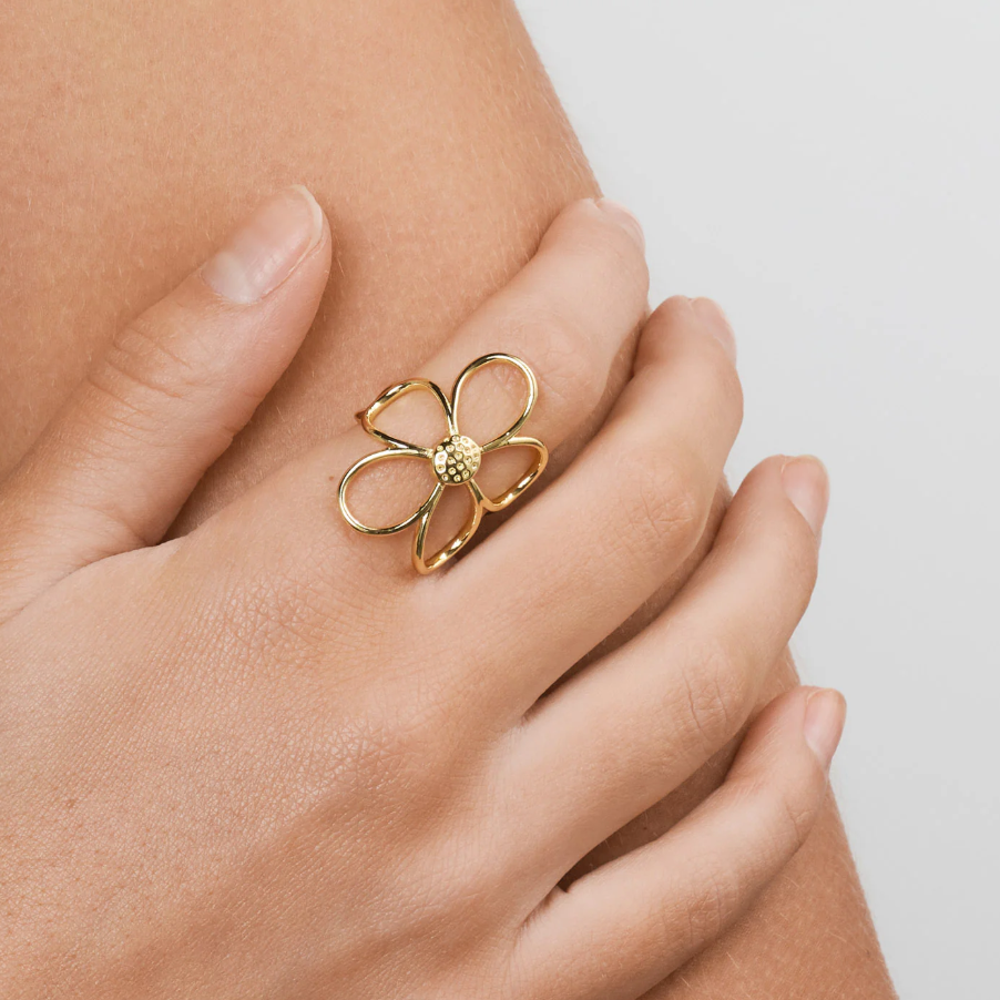 Lucky outline flower ring gold