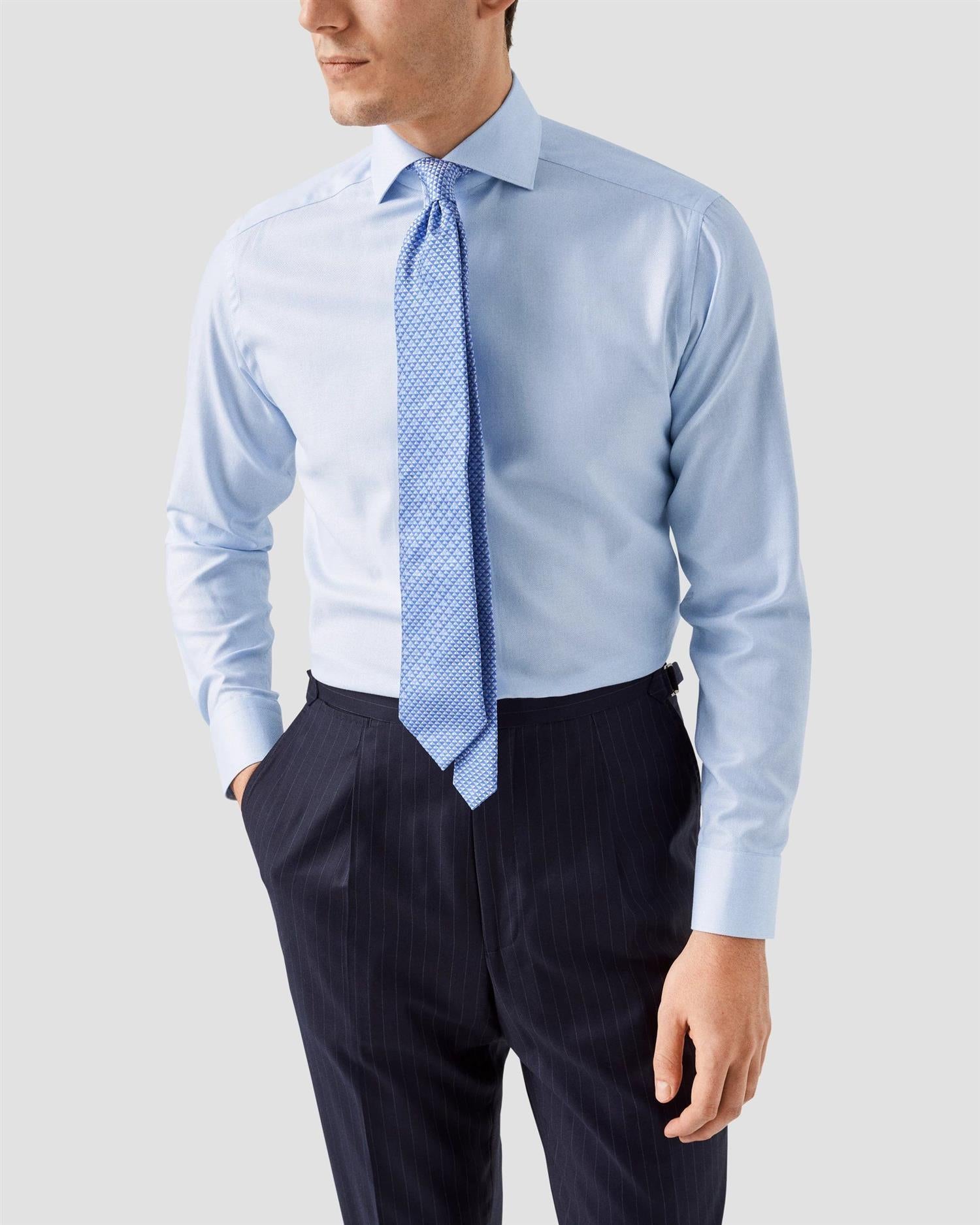 LIGHT BLUE MELANGE SEMI SOLID SLIM SHIRT Fine Twill
