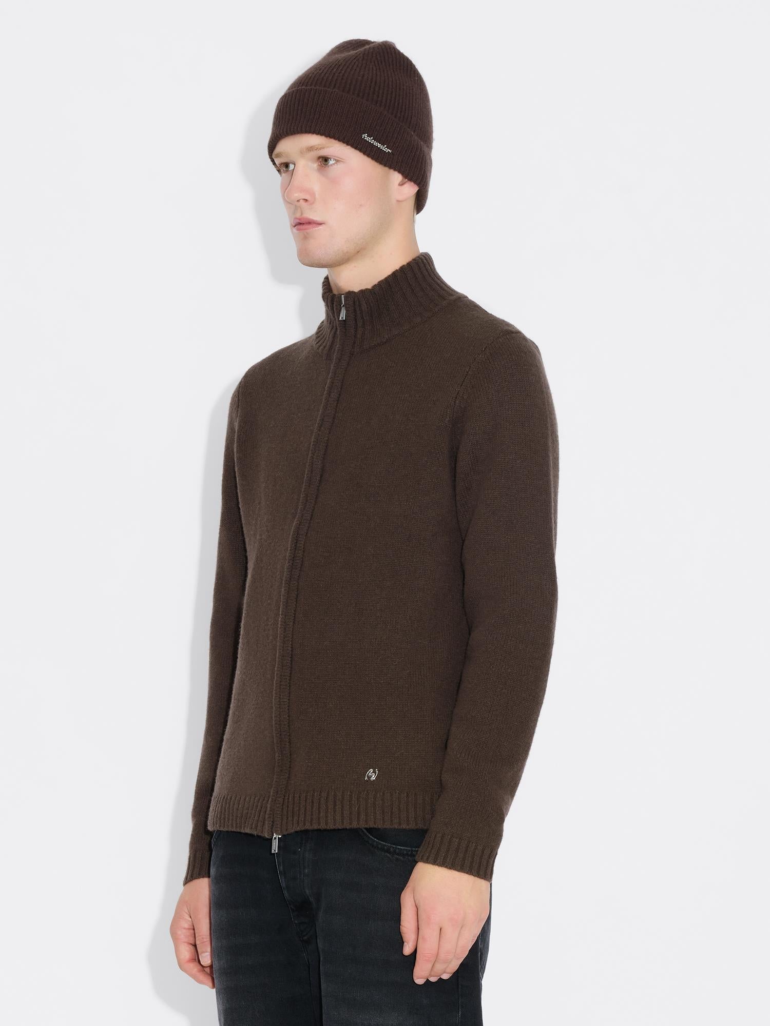 M. Wool Zip Cardigan - Dk.Brown