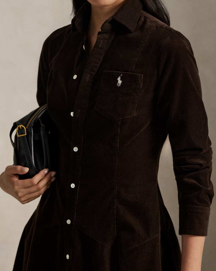Cotton Corduroy A-line Shirtdress Dark Beech