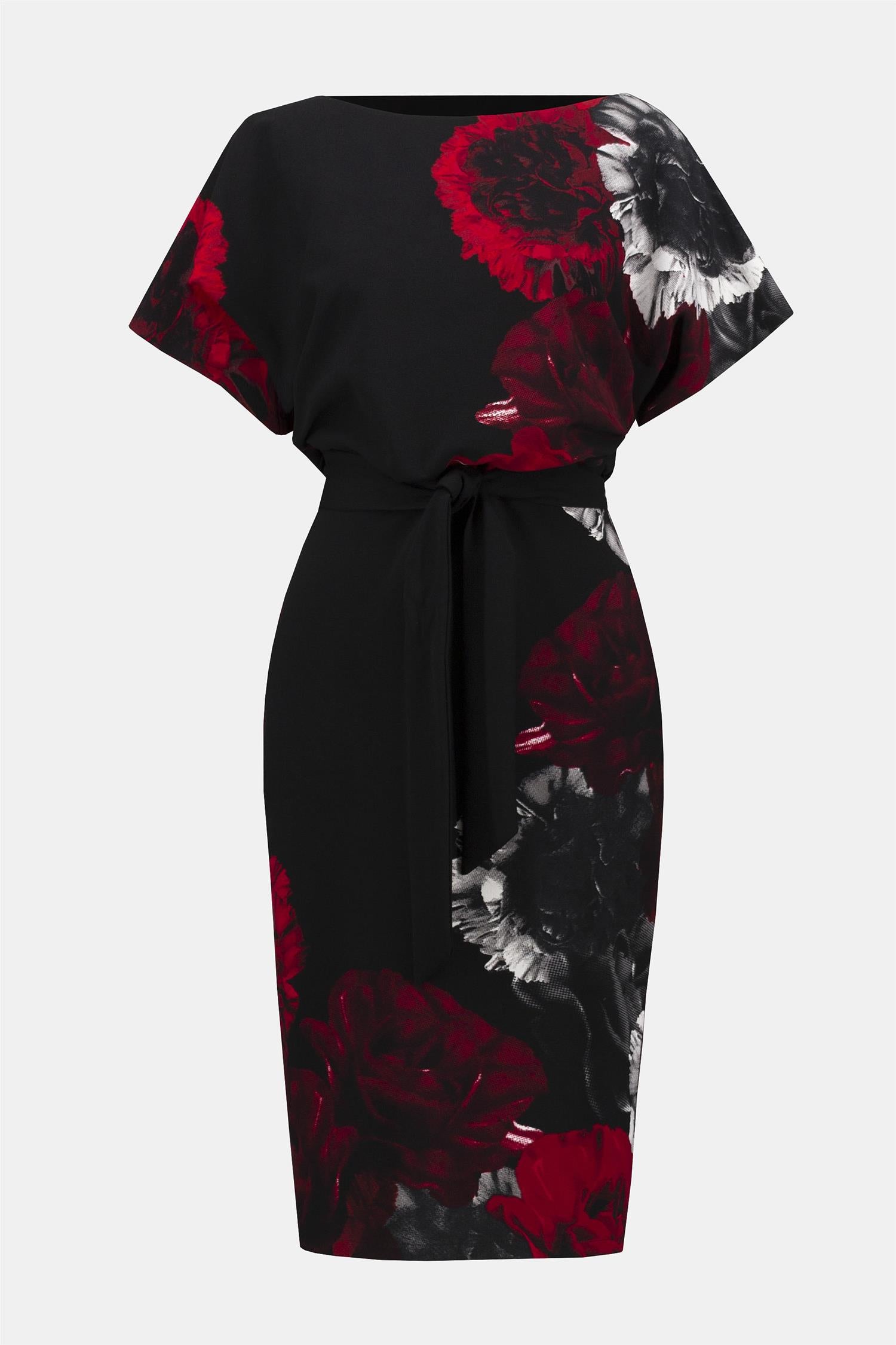 Scuba Crepe Floral Print Sheath Dress Black/Red