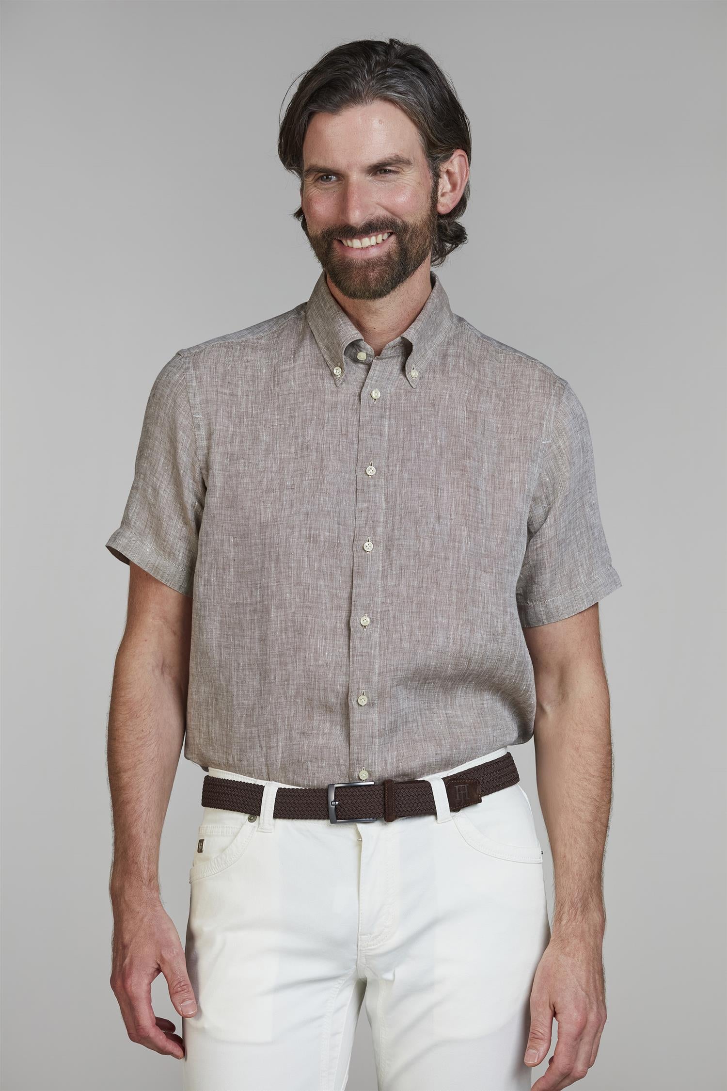 Short Sleeve Linen Shirt Lt.Brown