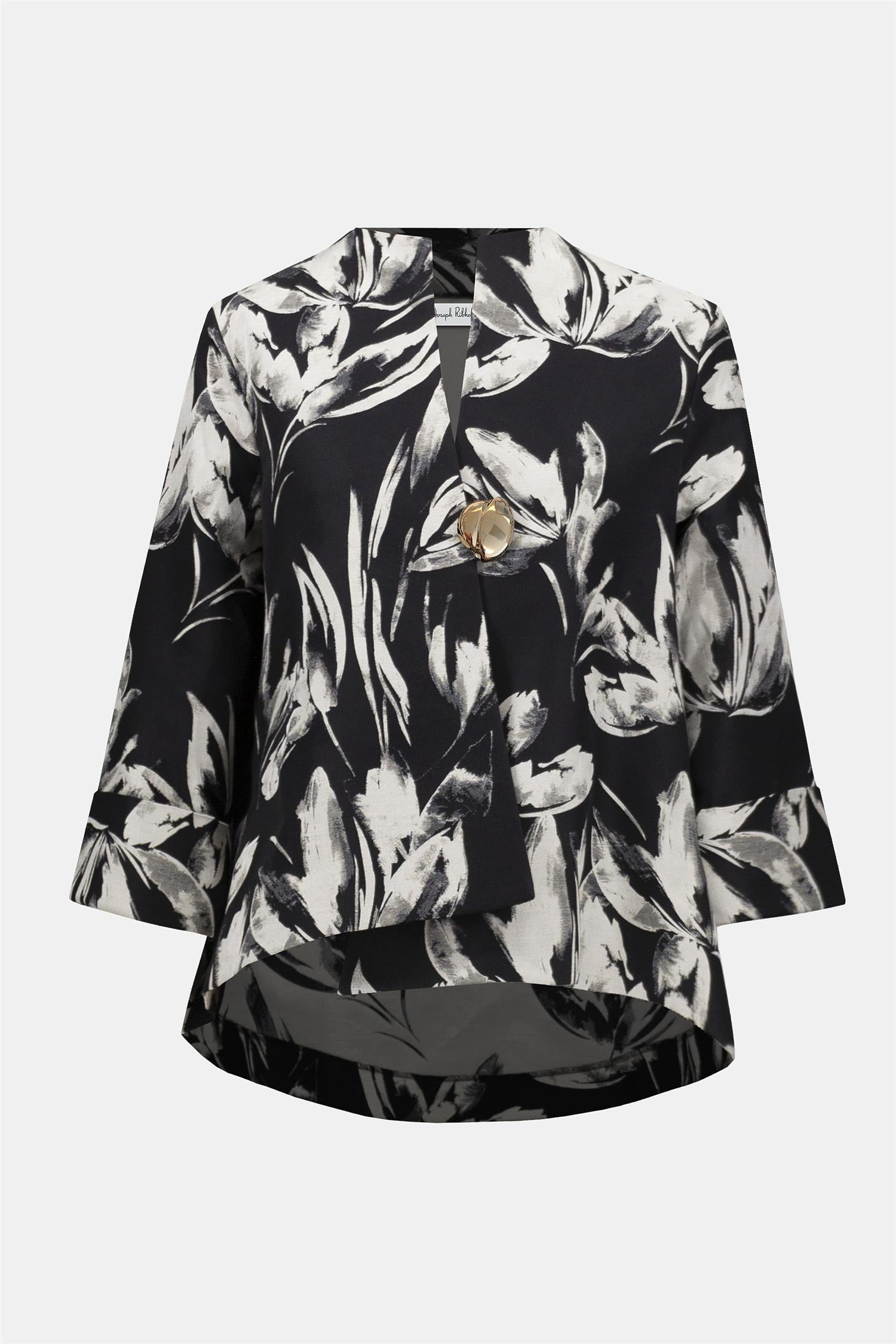 Jacquard Floral Print Swing Jacket Black/Off-white