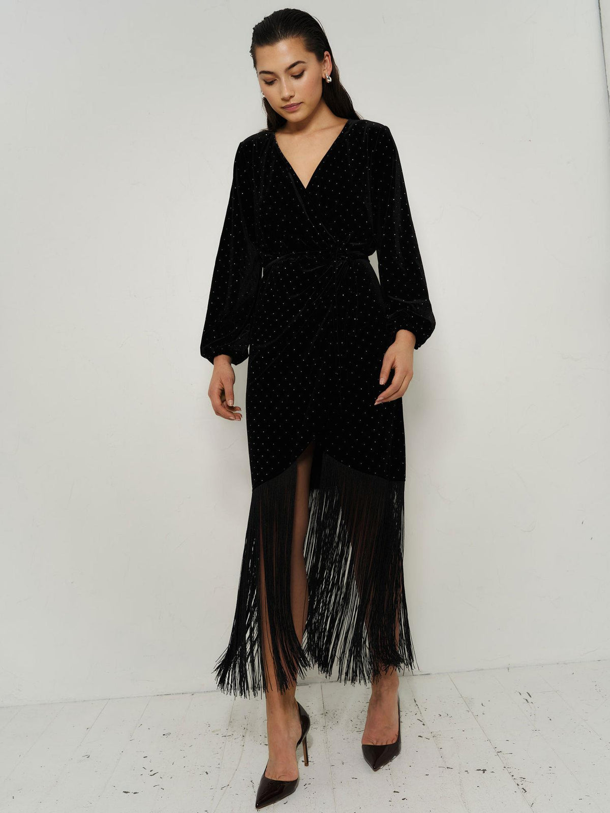Sine Stud Velour Dress Black