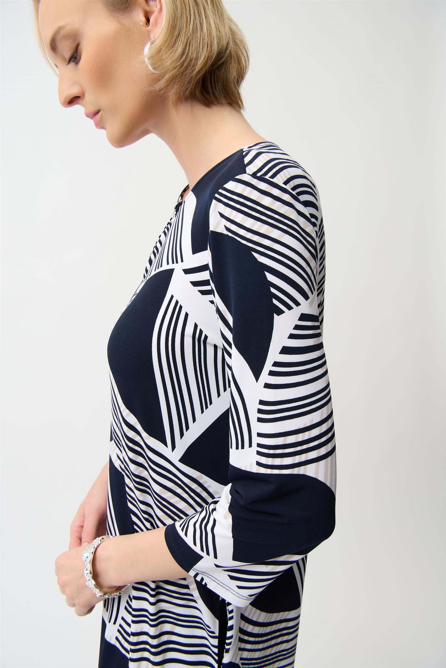 Silky Knit Geometric Print Dress Vanilla/Multi