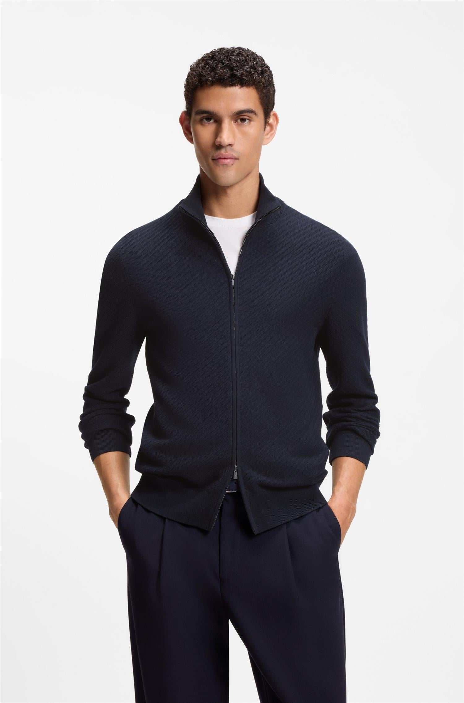 Loretti Cotton Cardigan With Diagonal Structure