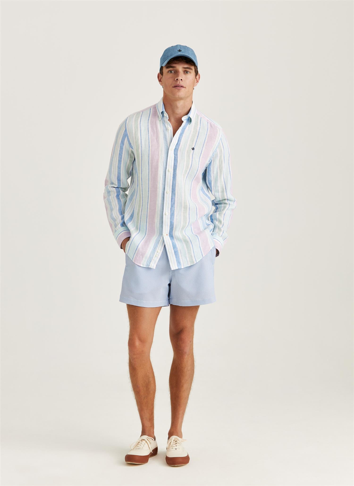 Happy Linen Stripe Shirt Turquoise