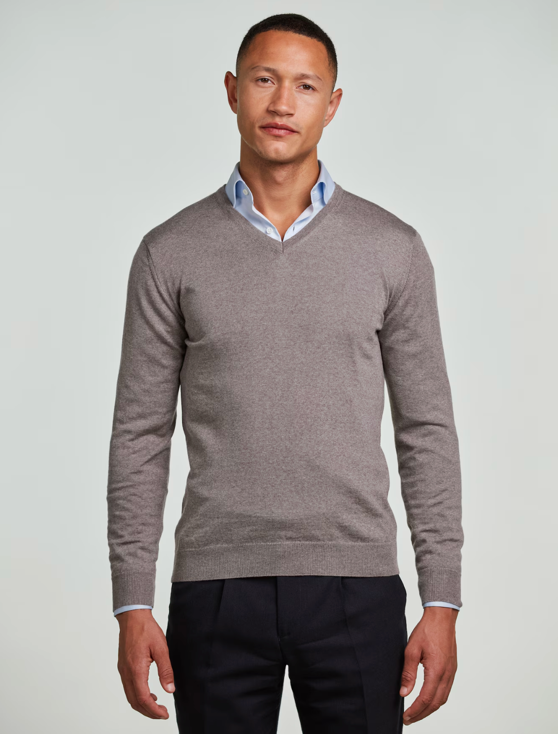 Pullover Knitted V-Neck Merino Wool Light Brown