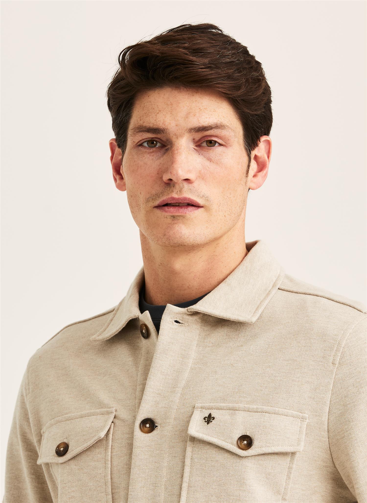 Andrew Piqué Jersey Overshirt Khaki
