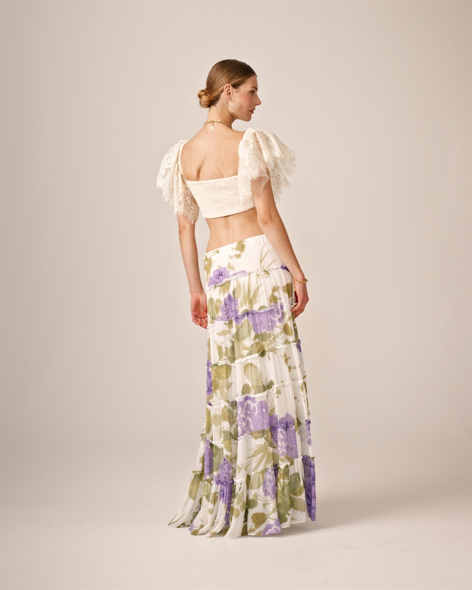 Dotted Georgette Skirt-Purpler Flowerfiels