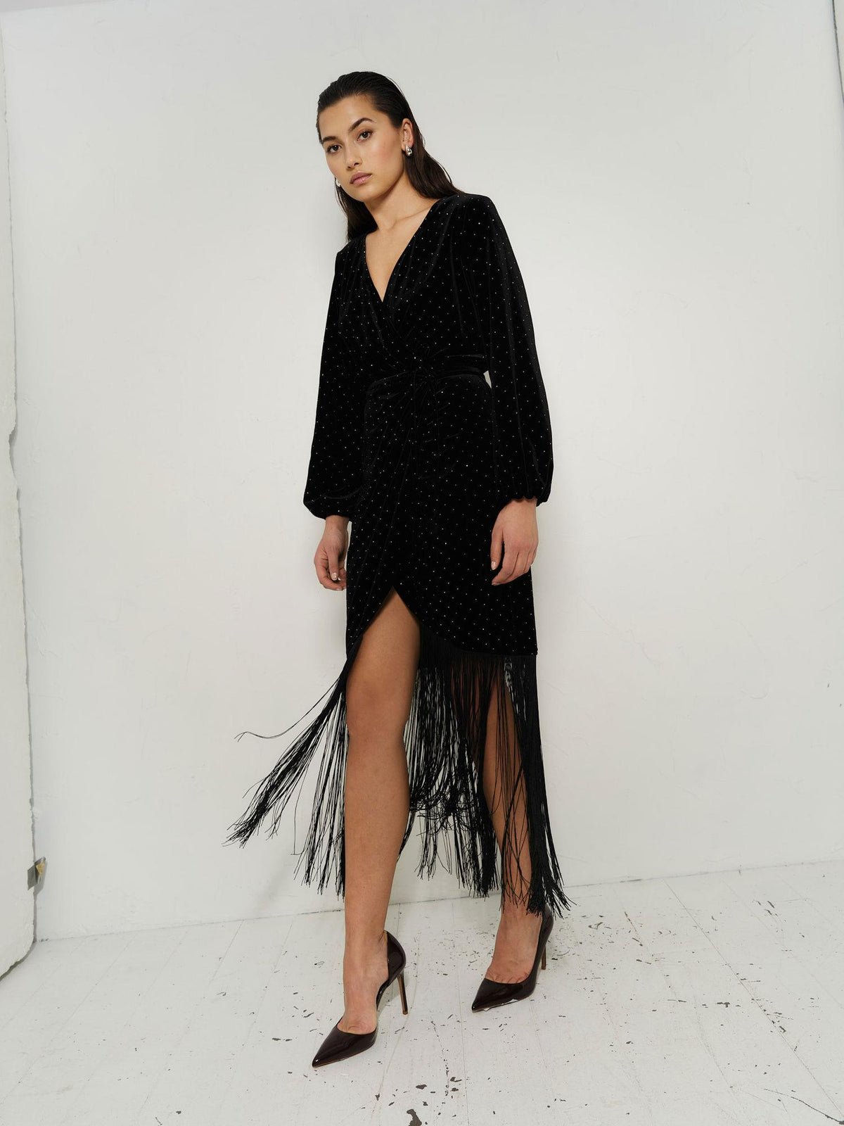 Sine Stud Velour Dress Black