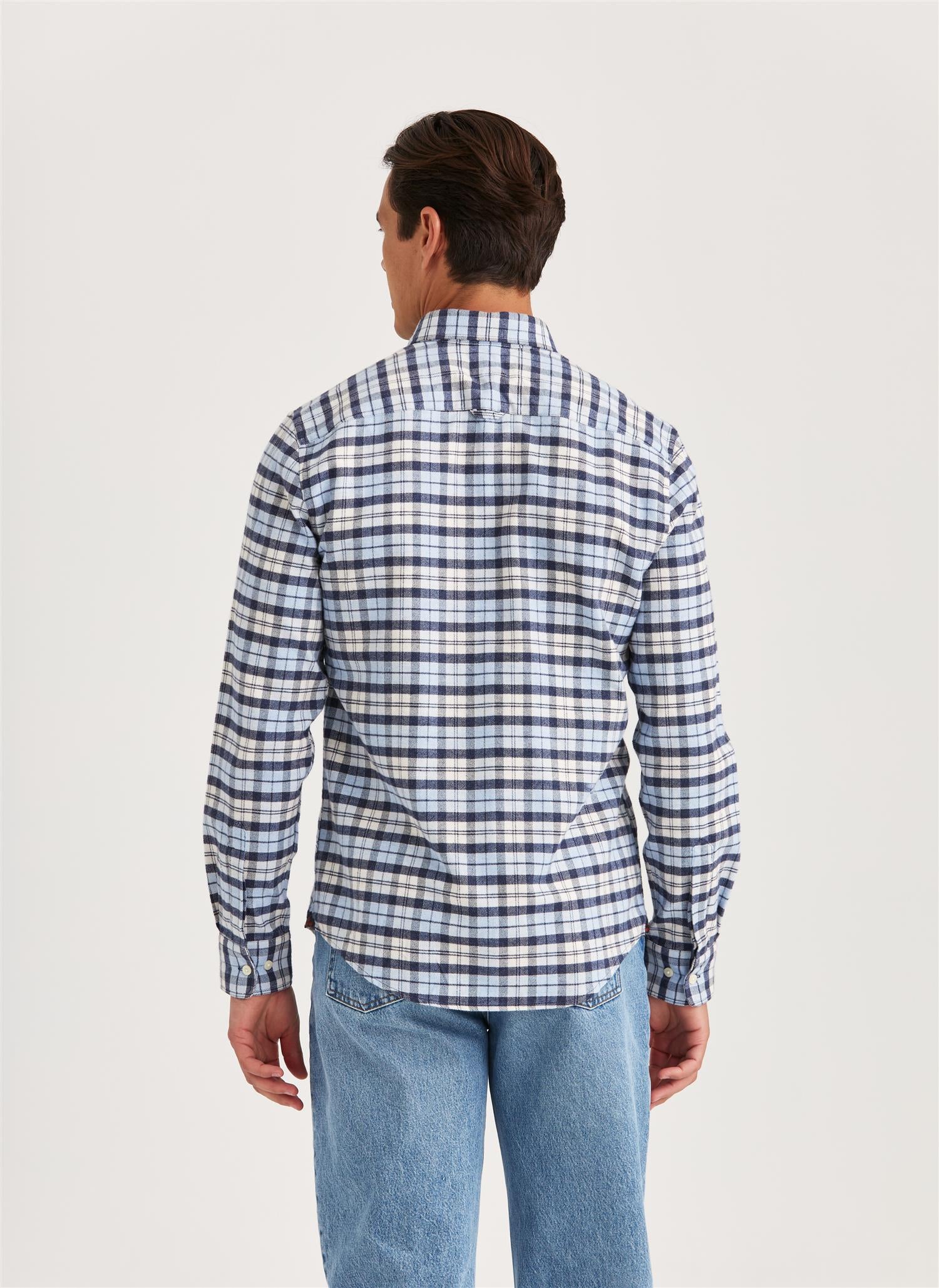 Flannel Check Shirt-Slim Fit Light Blue