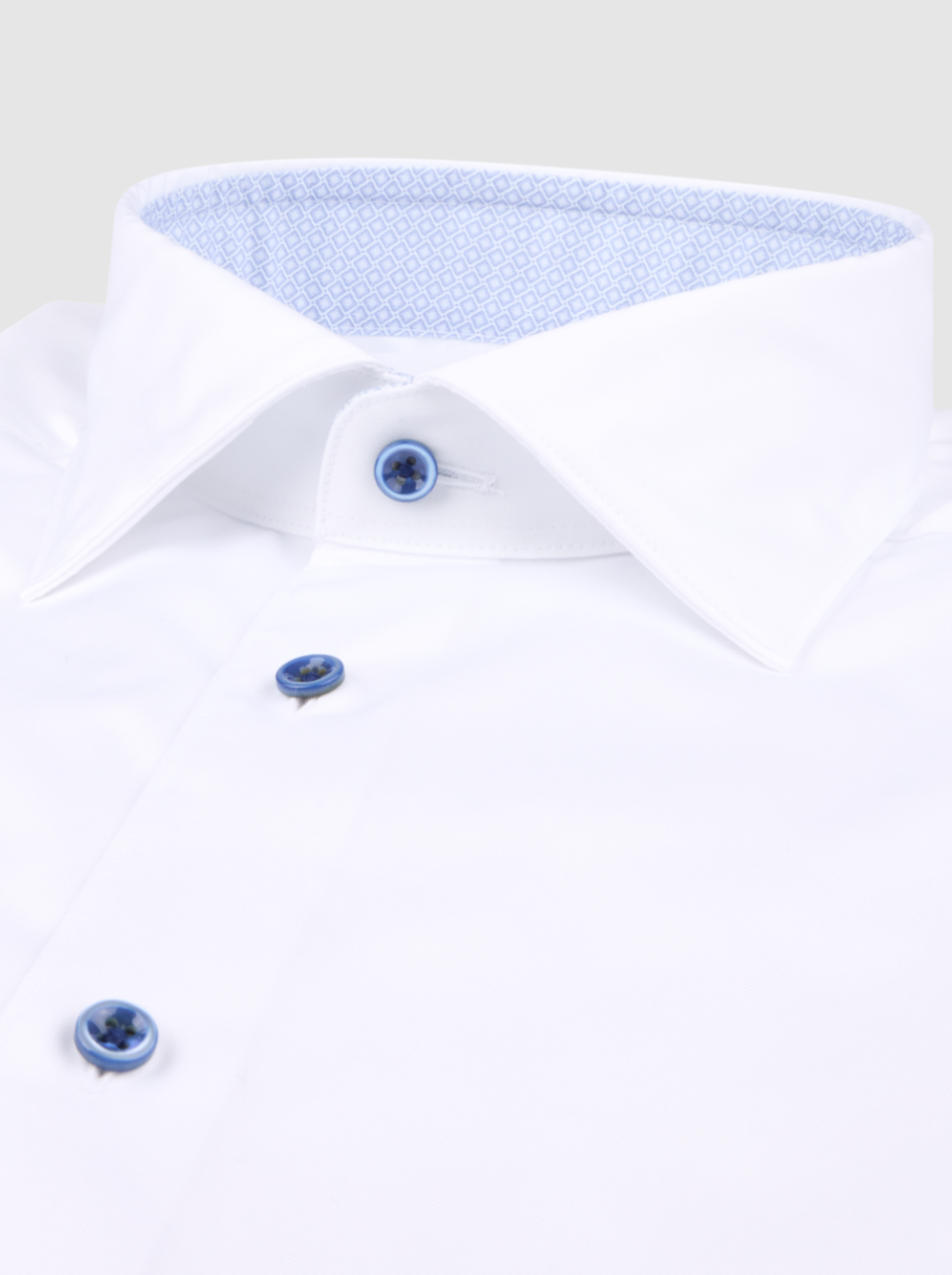 White Slimline Twill Shirt with Blue Contrast