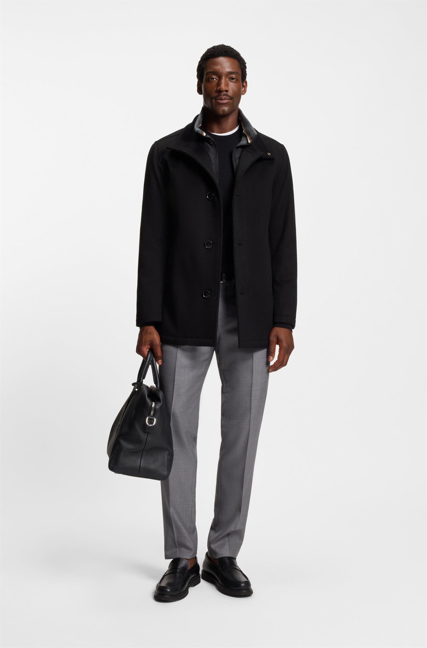 H-Coxtan Wool and Cashmere coat Black