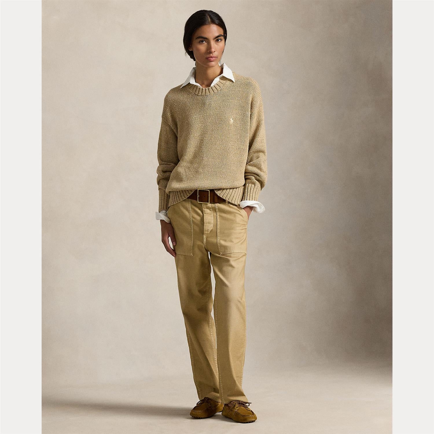 Logo Cotton Crewneck Jumper Khaki