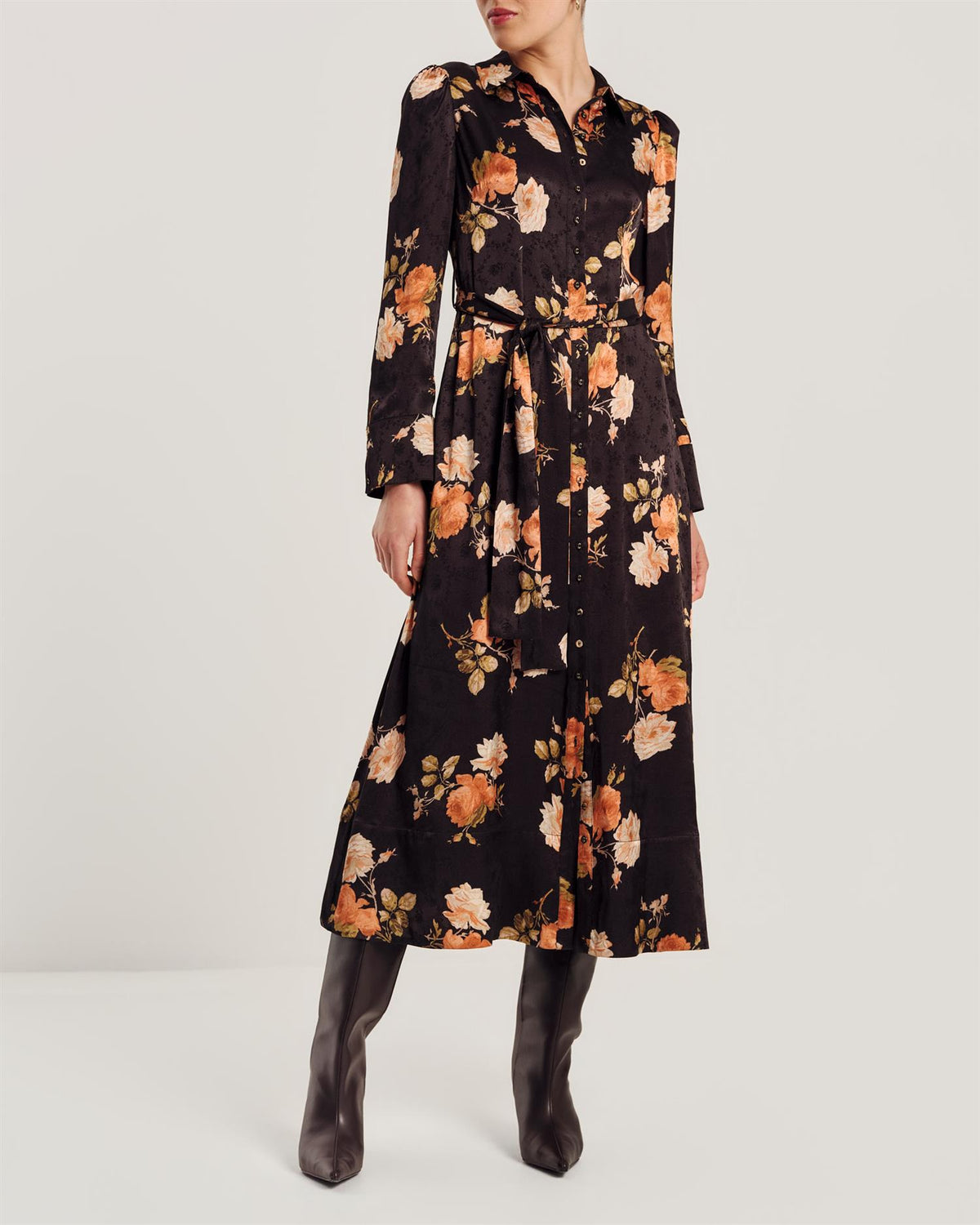 Jacquard Tieband Dress Midnight Roses