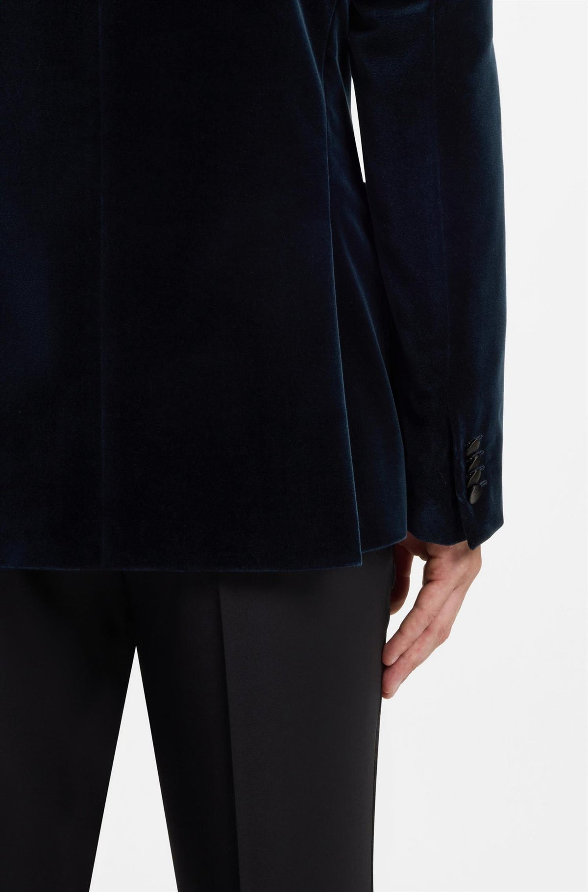 H-Hutson Slimfit Tuxedo Jacket In Cotton Velvet Dark Blue
