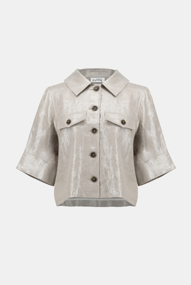 Foiled Linen Blend Short Jacket