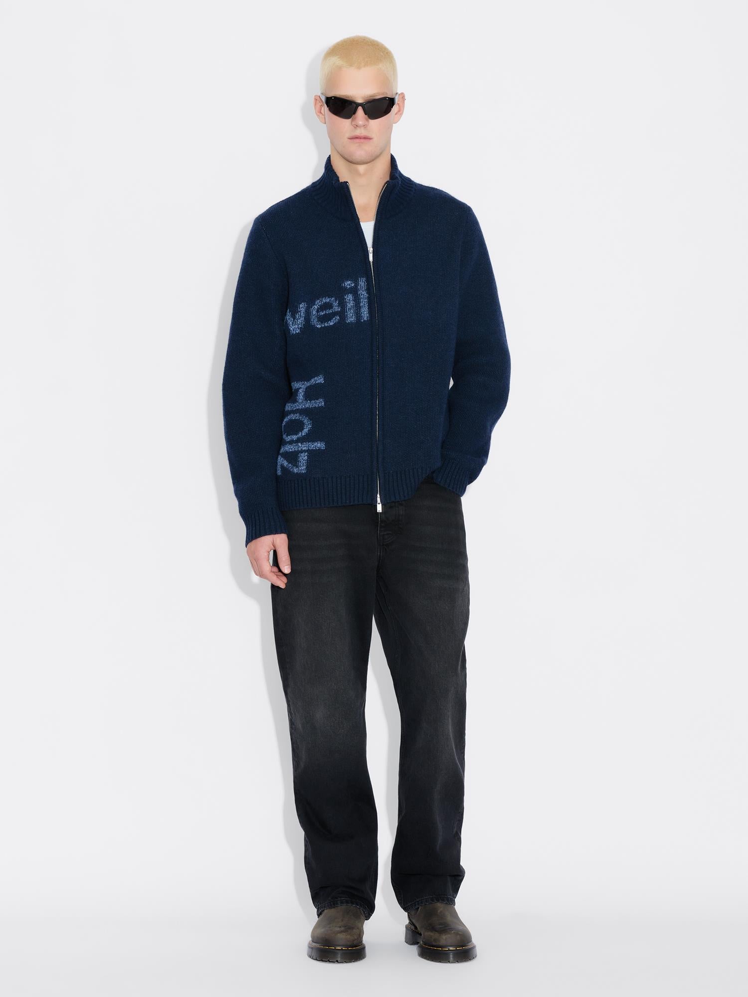 Haza Logo Zip Cardigan - Blue Mix