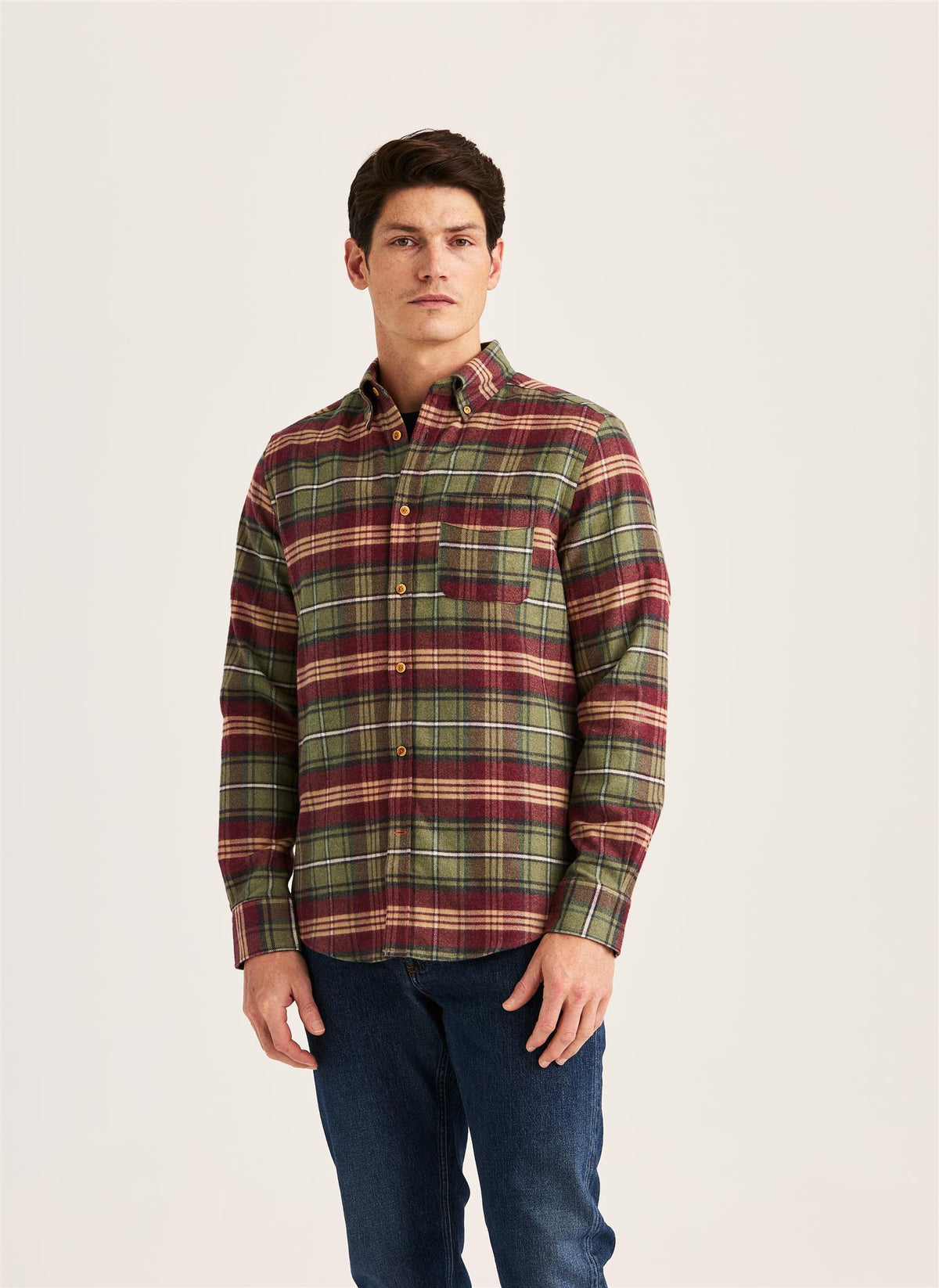 Flannel Big Check Shirt-Slim Fit Olive