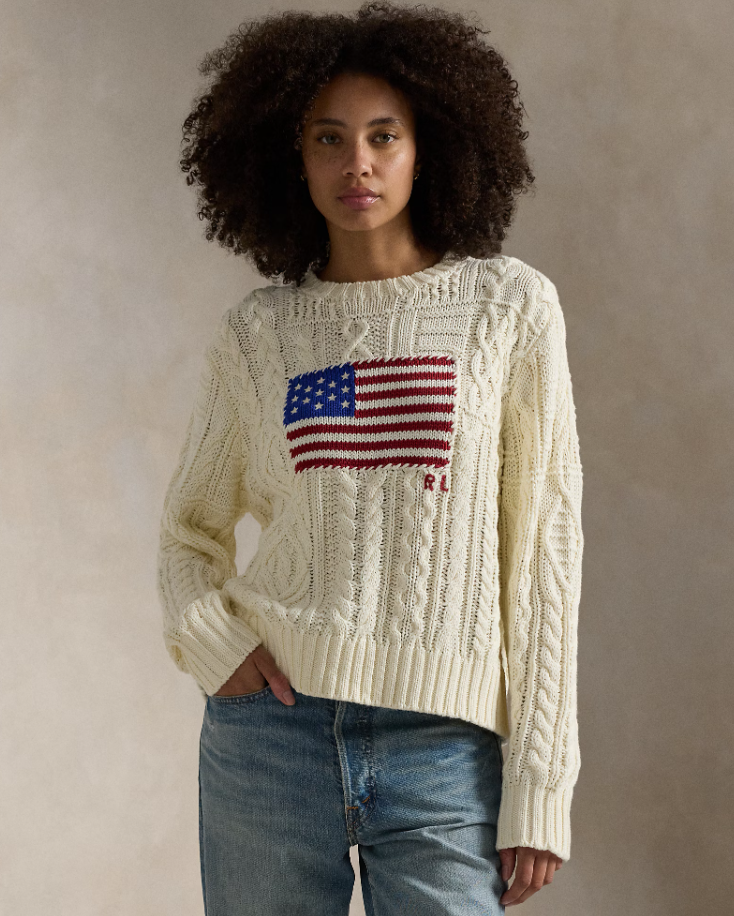 Aran-knit Flag Cotton Jumper-cream