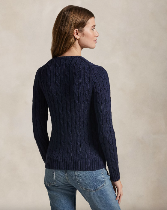 Cble-Knit Cotton v-neck jumper navy