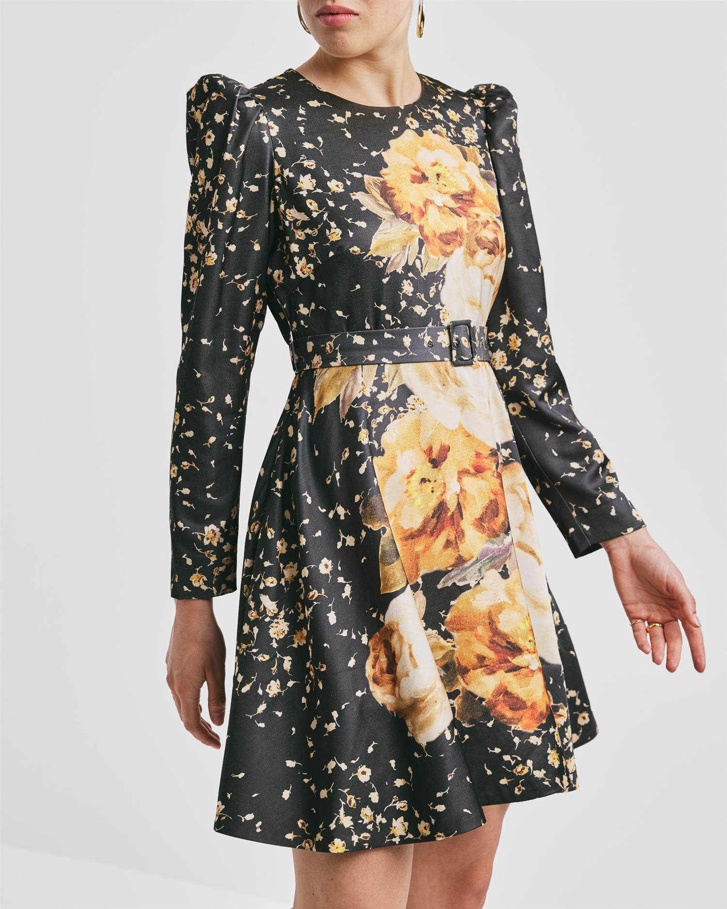 Tailored Satin Belt Dress