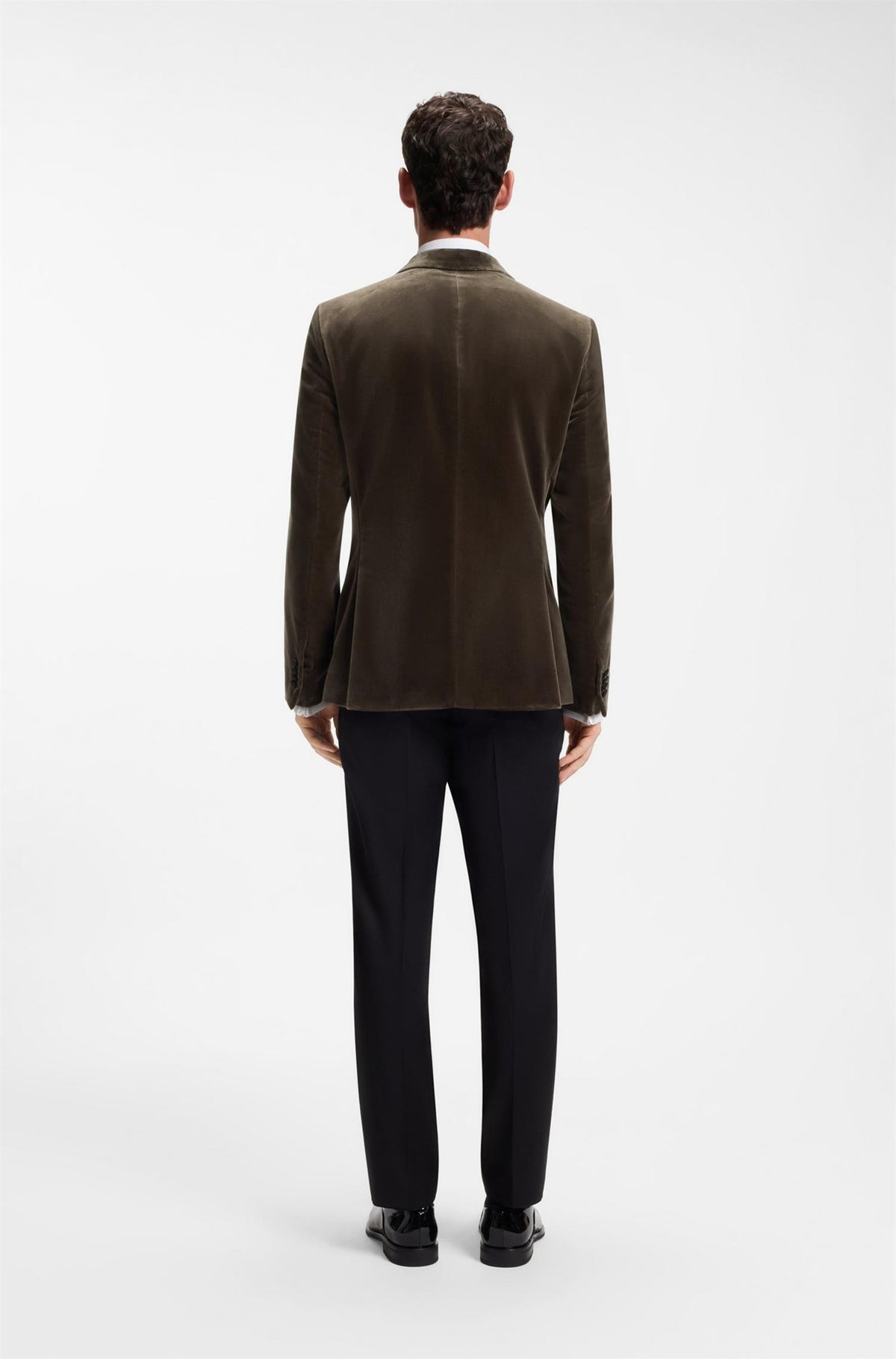 H-Hutson Slimfit Tuxedo Jacket In Cotton Velvet Dark Brown