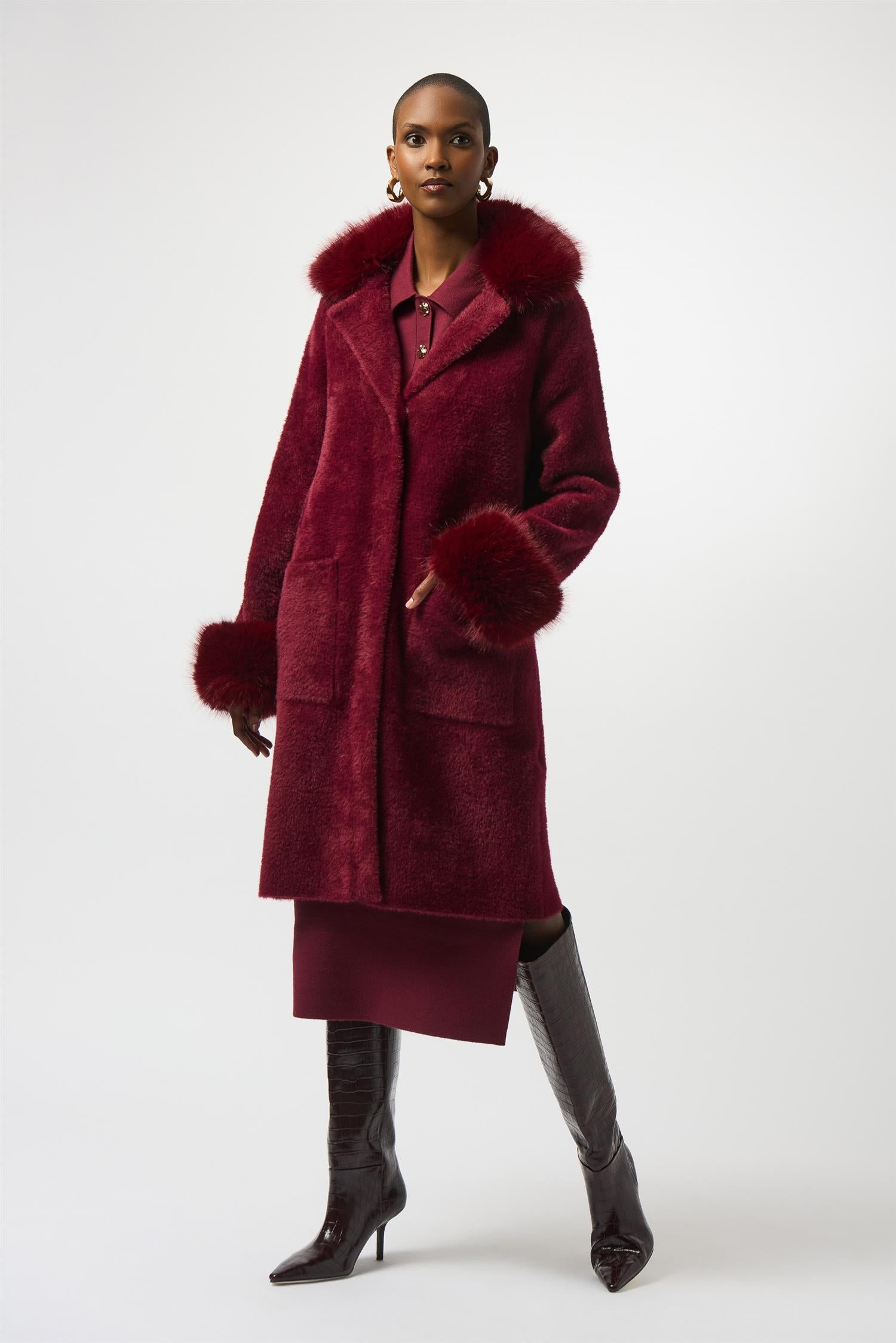 Coat with Fure Burgundy