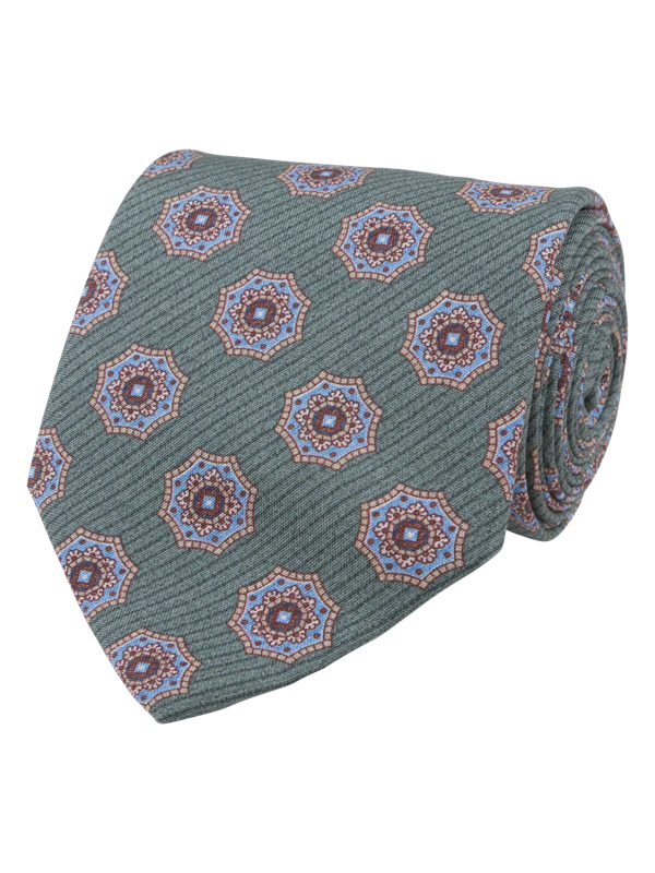 Green Print Silk Tie