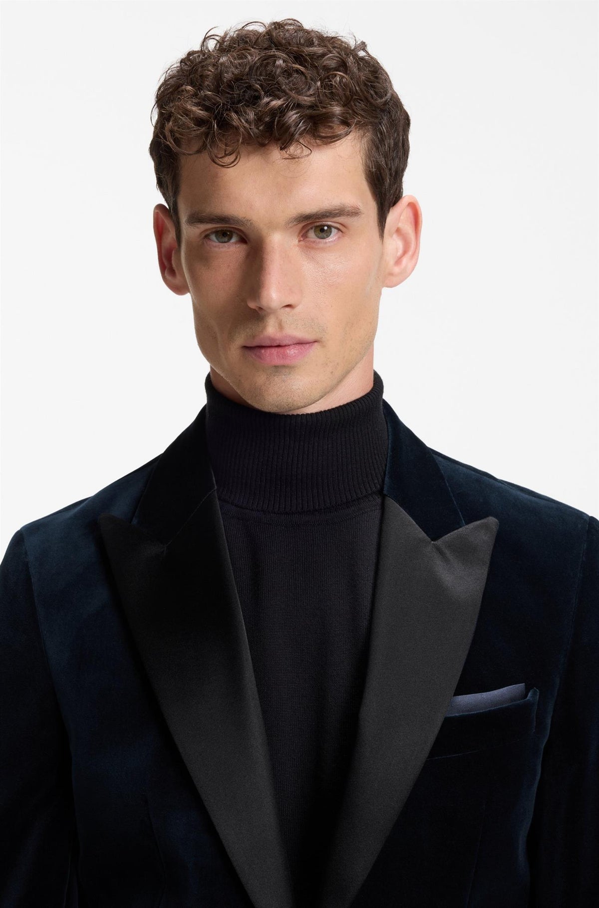 H-Hutson Slimfit Tuxedo Jacket In Cotton Velvet Dark Blue