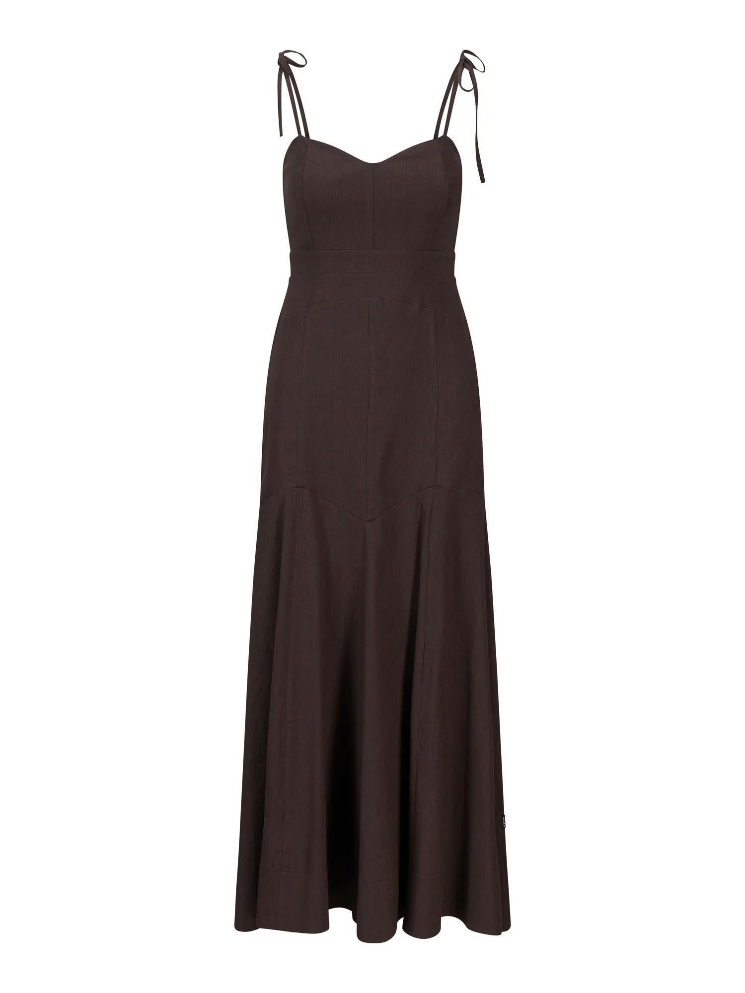 Tessa Linen Dress Dark Brown