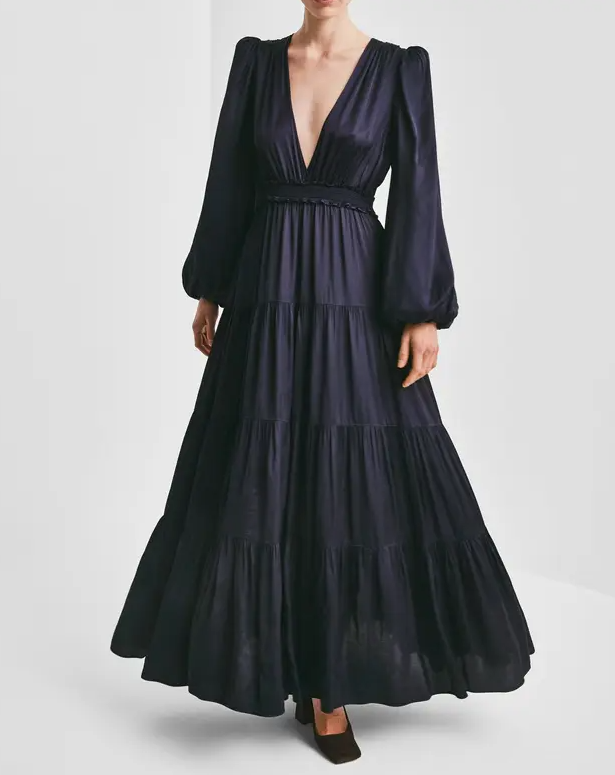 Satin Maxi Dress-Dark Blue