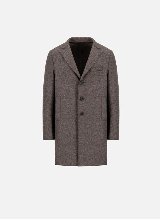Mens Boxy Coat Pressed Wool Brown Grey