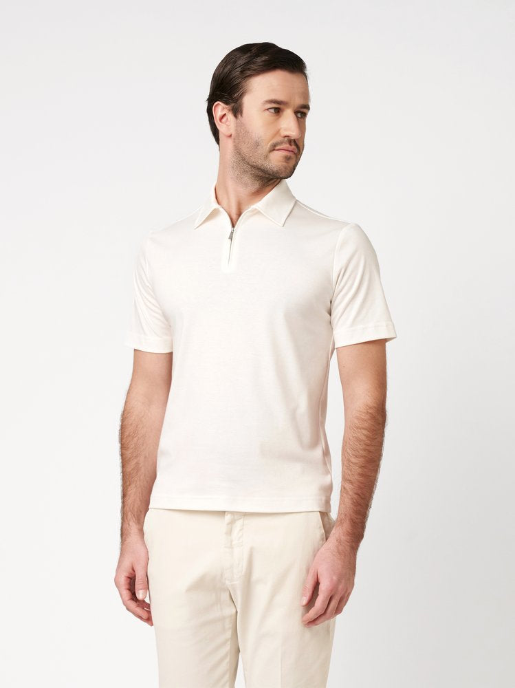 Luxury Two Ply Polo Zip Cream