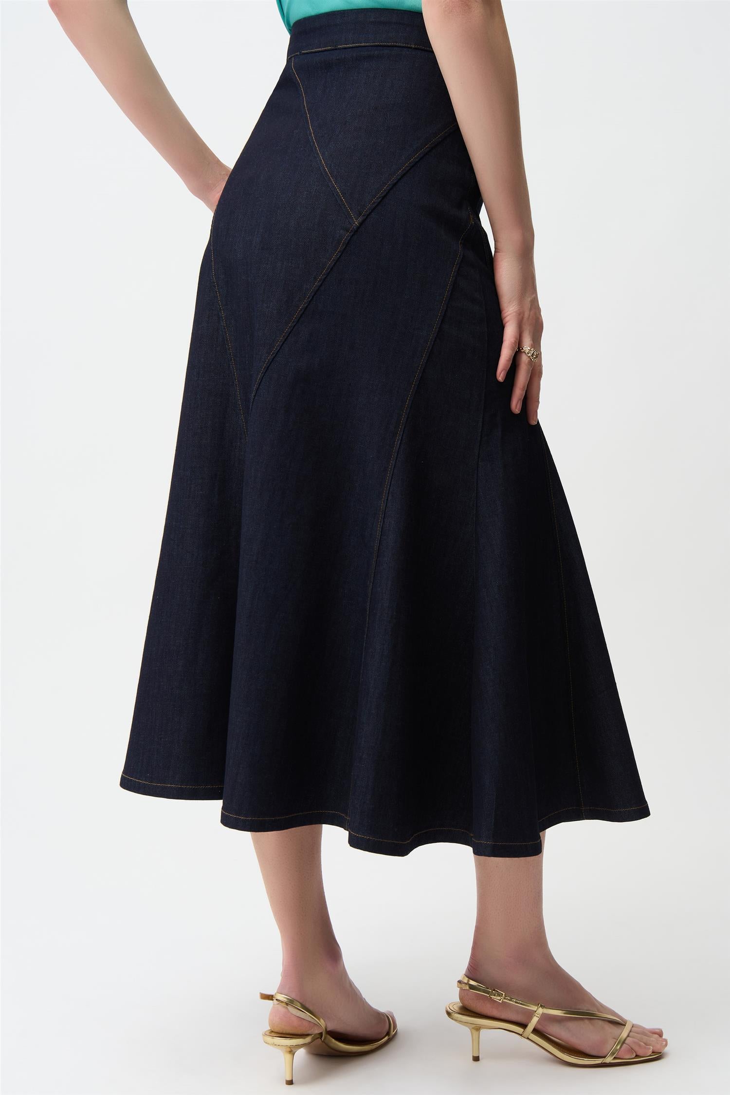 Denim Flare Skirt With Exposed Zipper Dark Denim