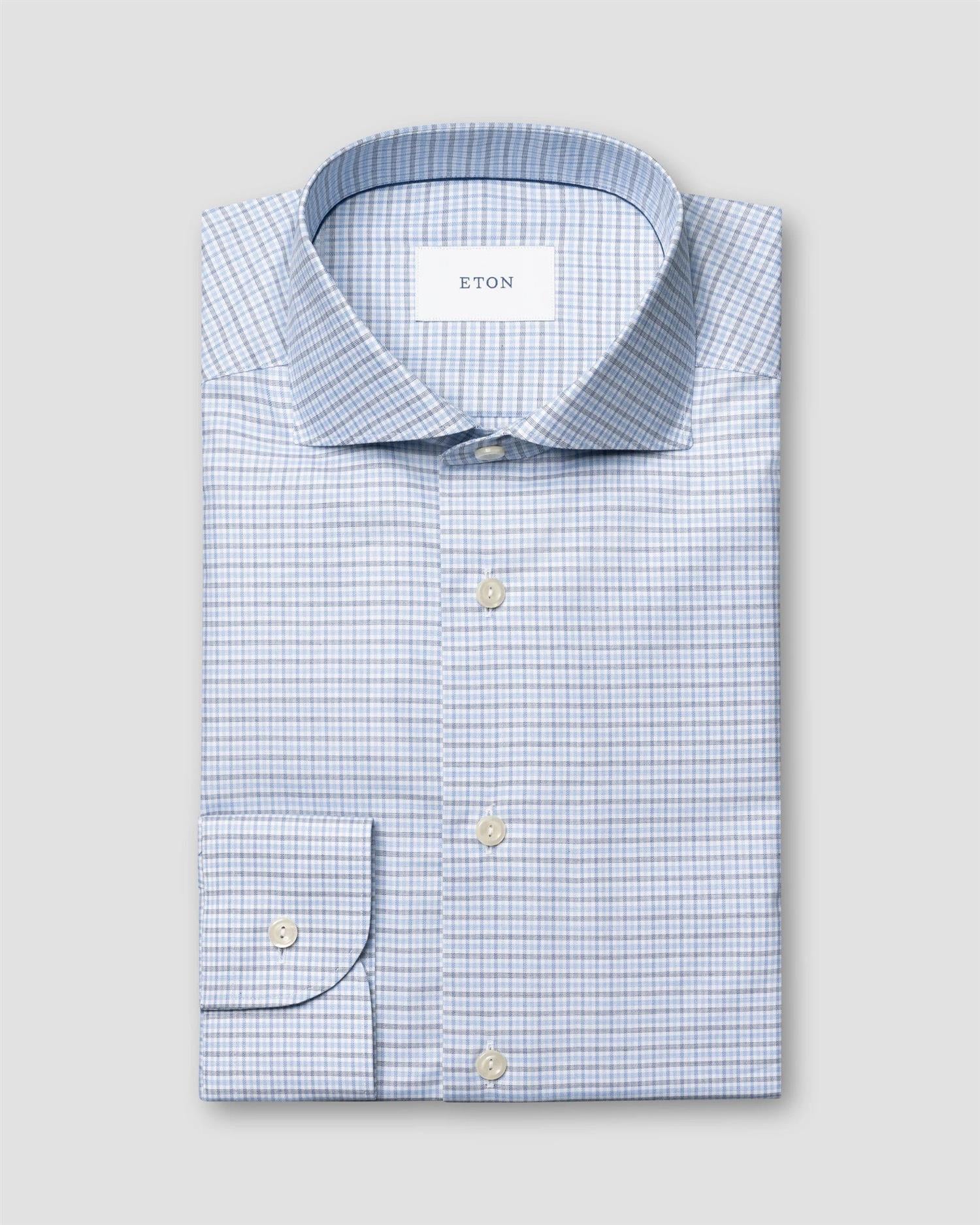 Mid blue Micro Check Twill Contemporary Shirt
