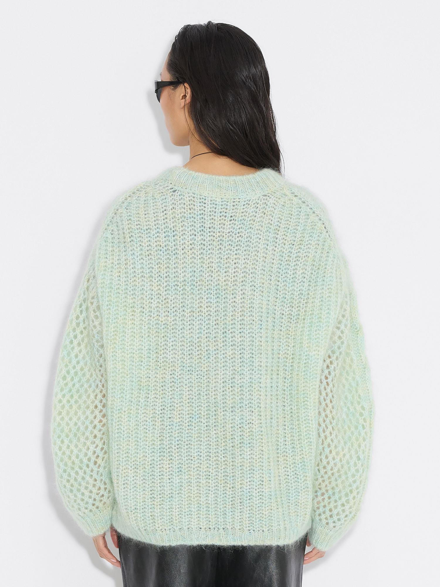 Mohair Cable Knit Crew Green mix