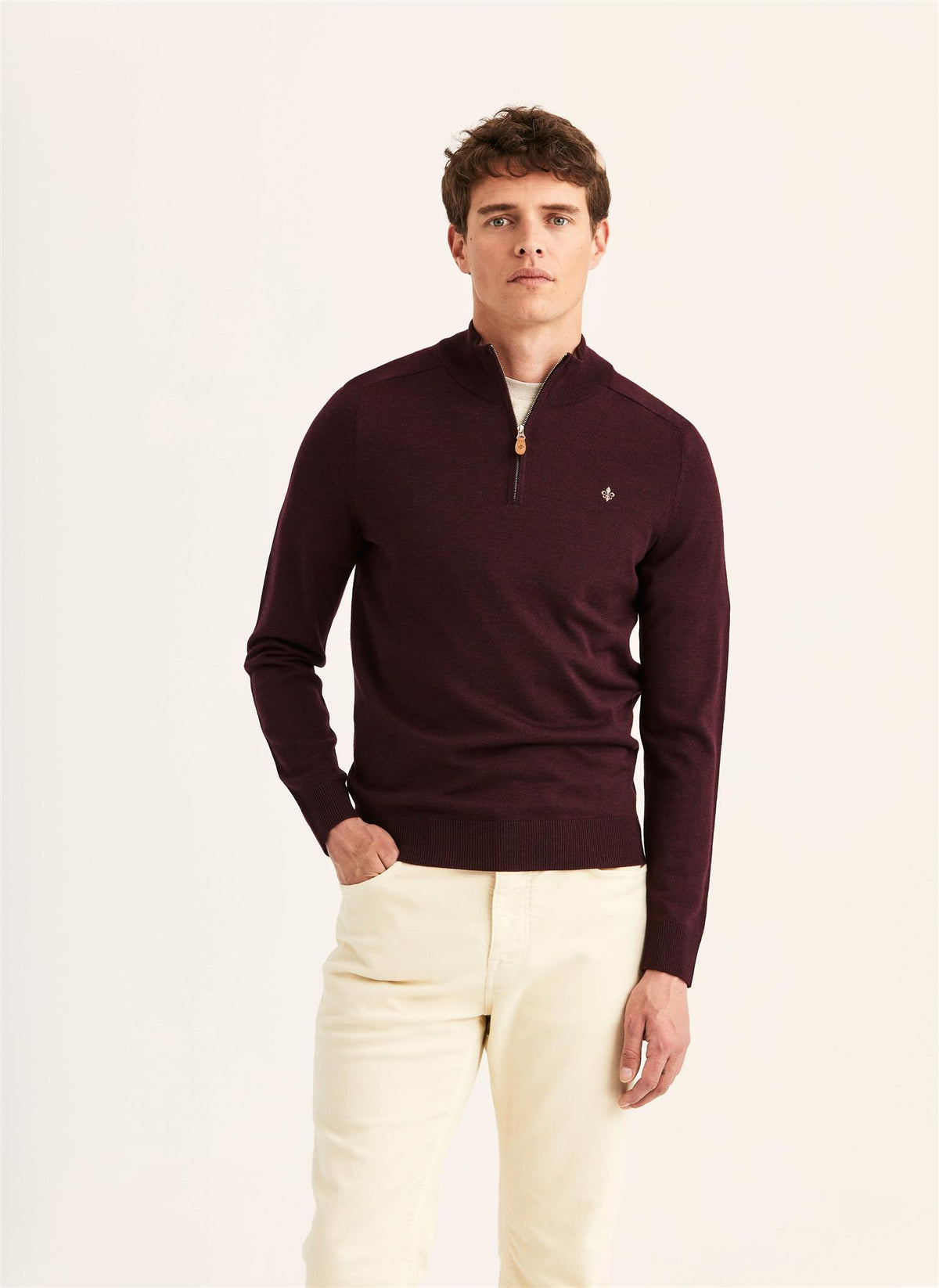 Merino John Zip AW26 Wine Red