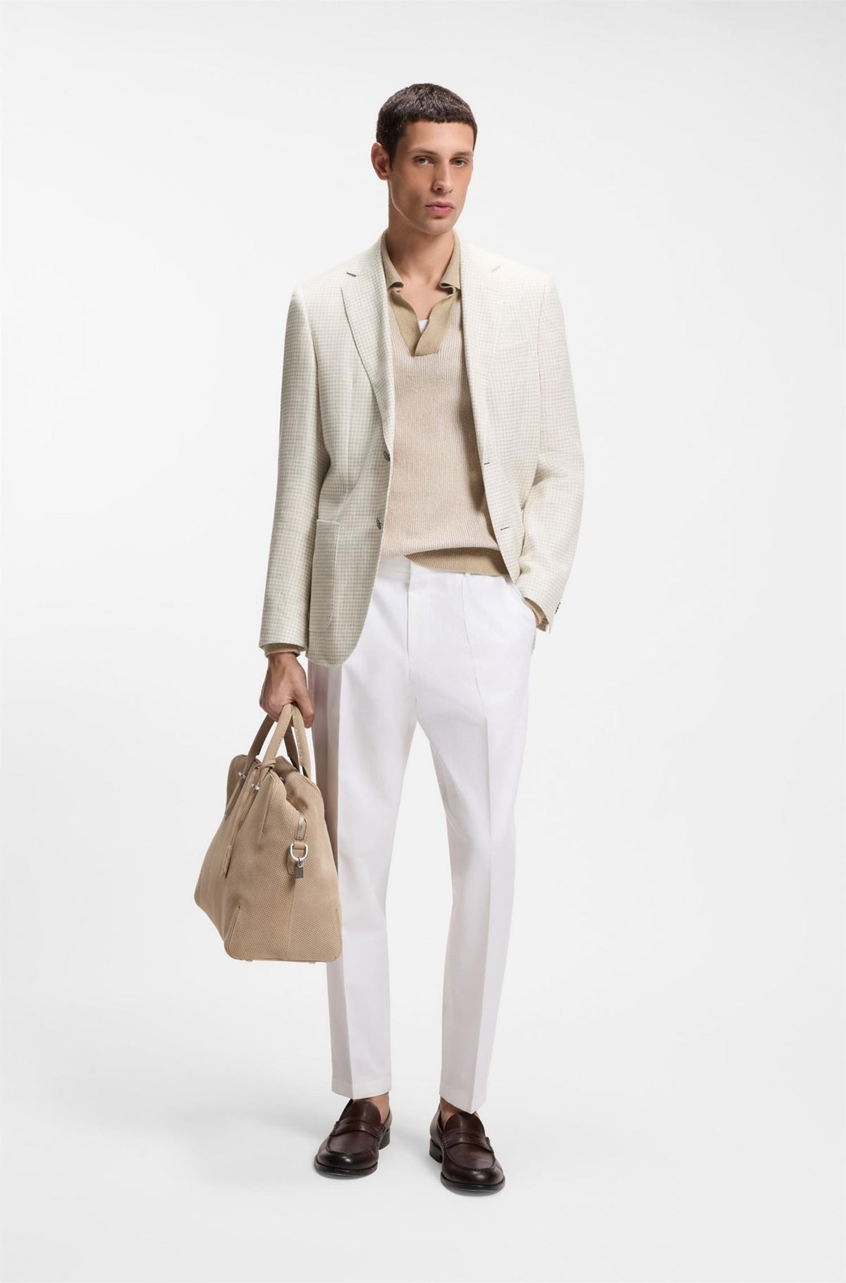 H-Janson Slim-fit blazer in checked linen, cotton and silk