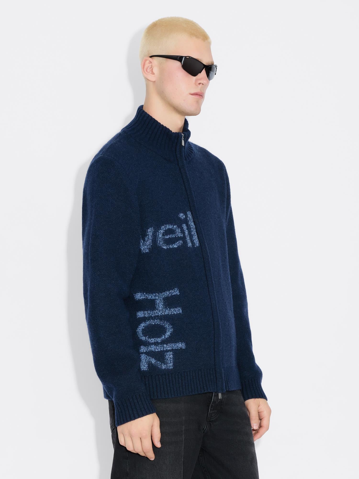 Haza Logo Zip Cardigan - Blue Mix