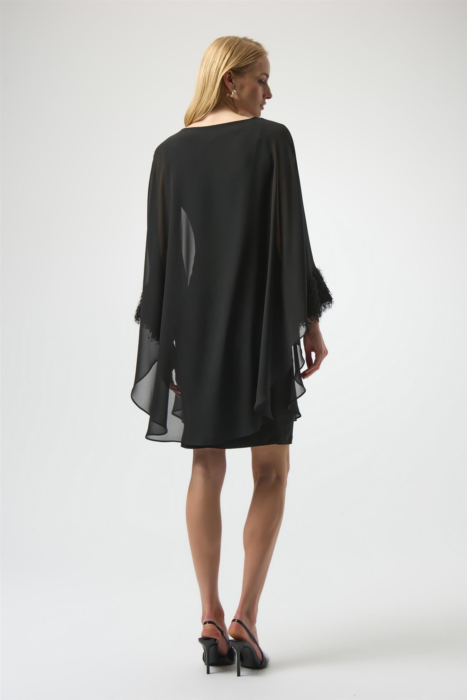 Silky Knit & Chiff Layered Dress w/Fringe Detail