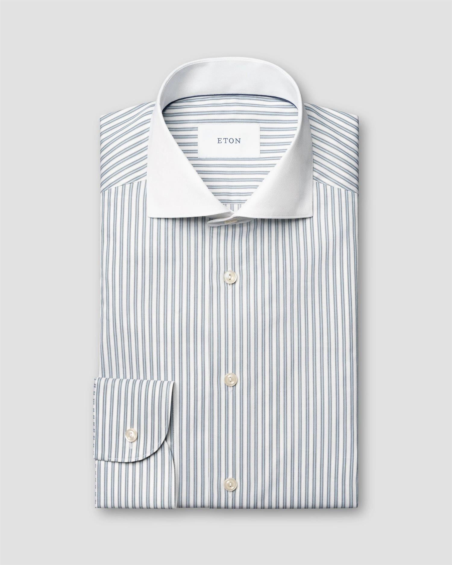 White Collar Striped Signature Twill Shirt Slimfit