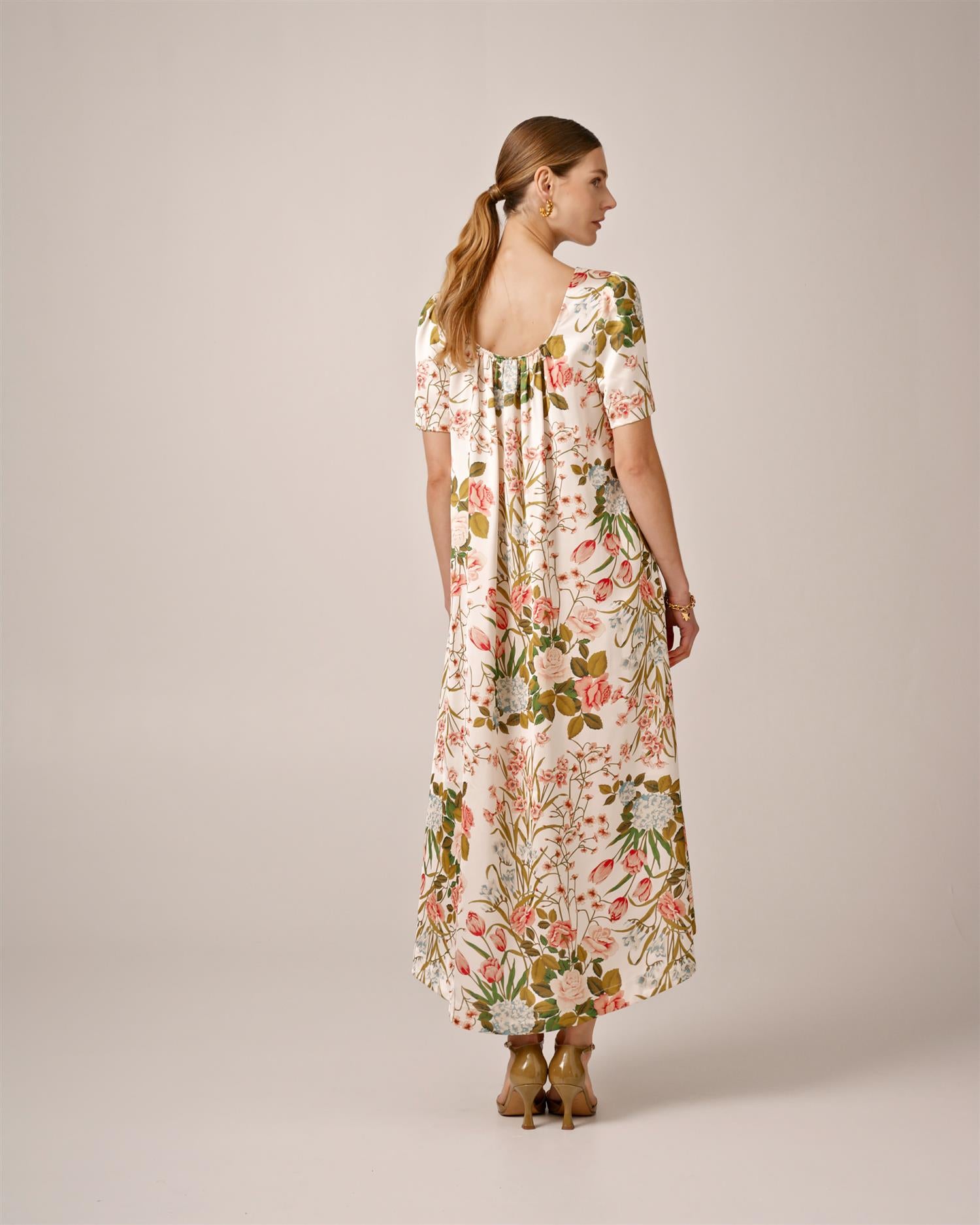 Tailored Satin Maxi Dress Flower Fields