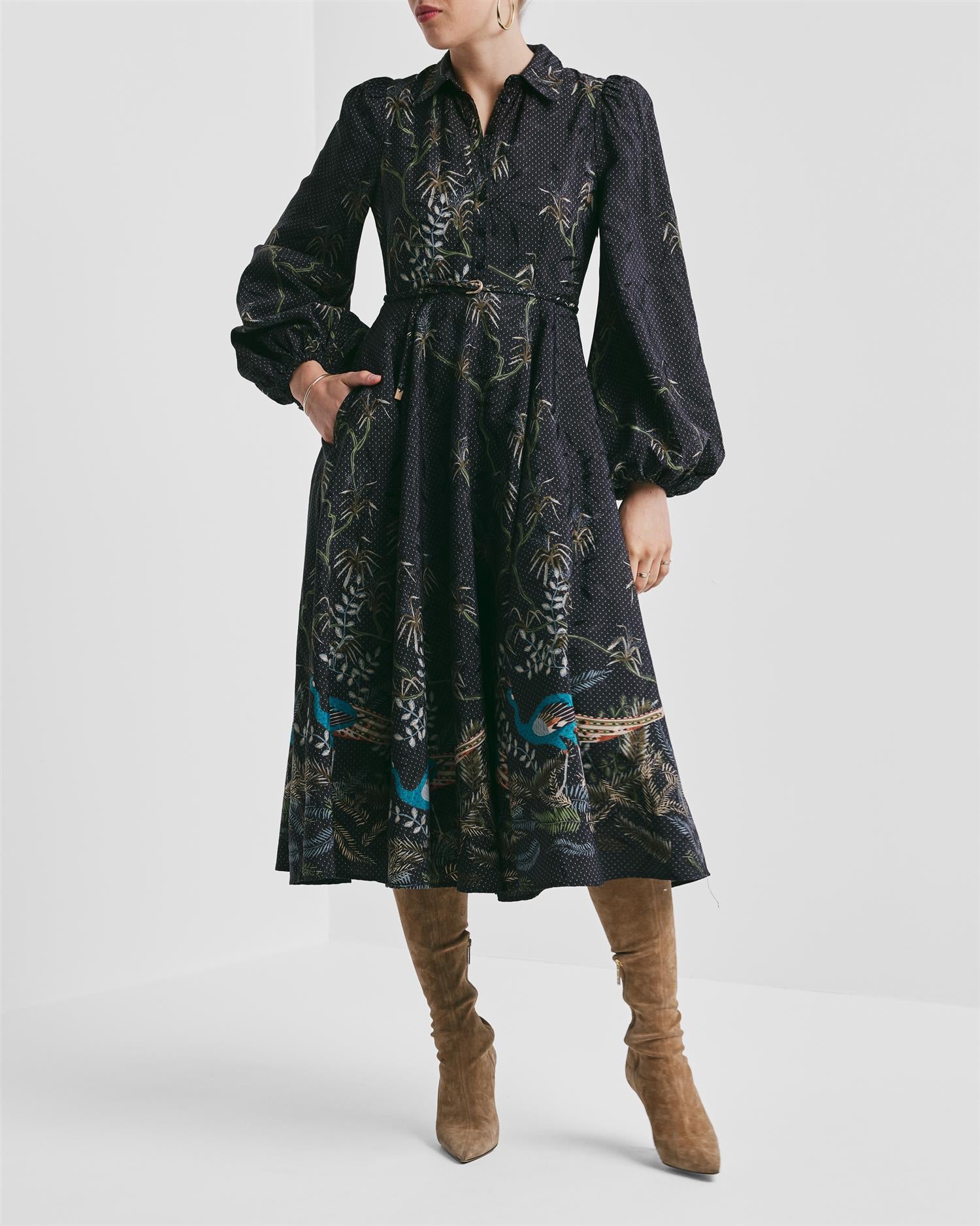 Jacquard Midi Dress AW25 Blue Peacock