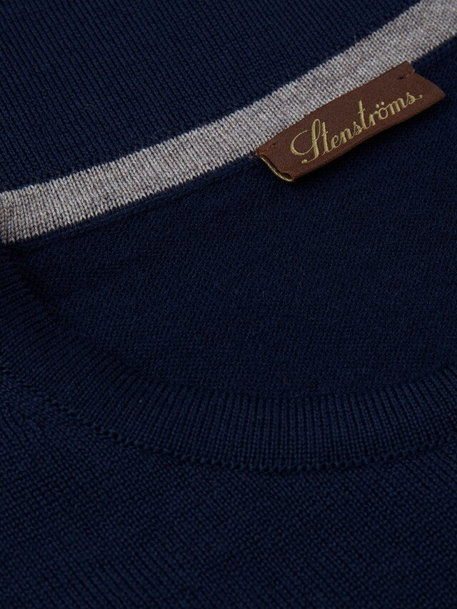 Sweater Knitted Crew Neck Merino Wool Navy