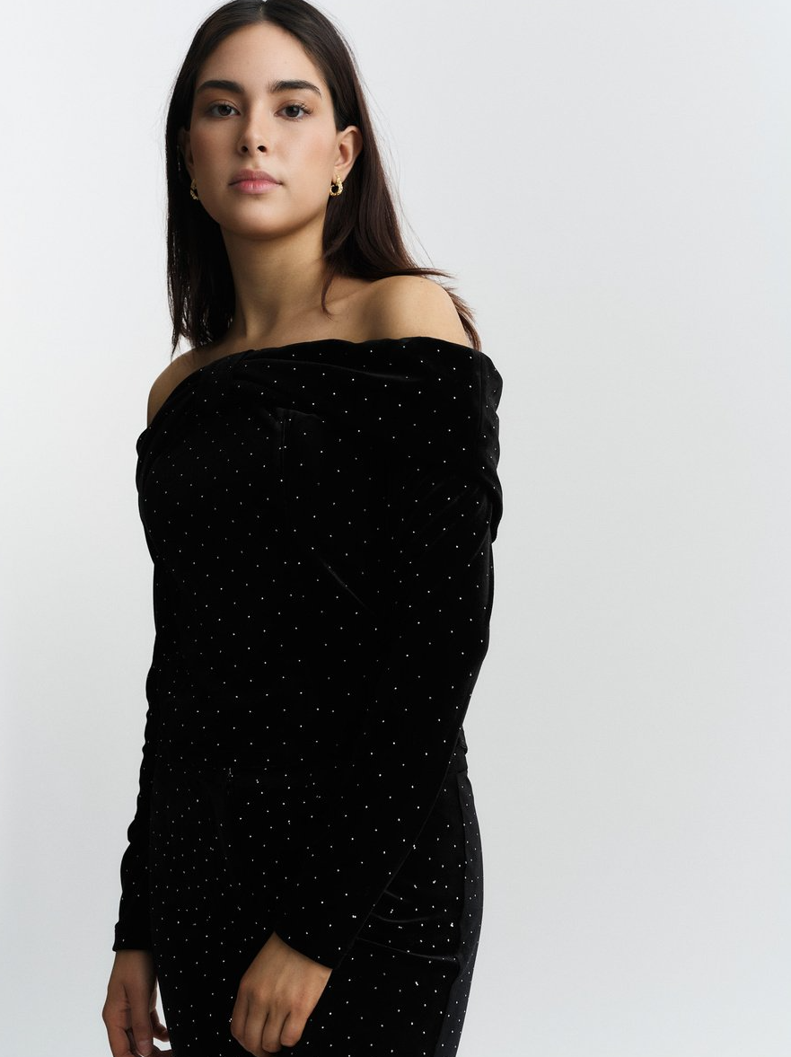 Tale Stud Velour Top Black