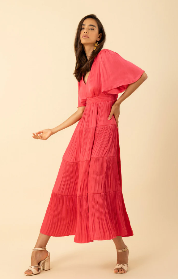 Angie Solid Long Dress Pink