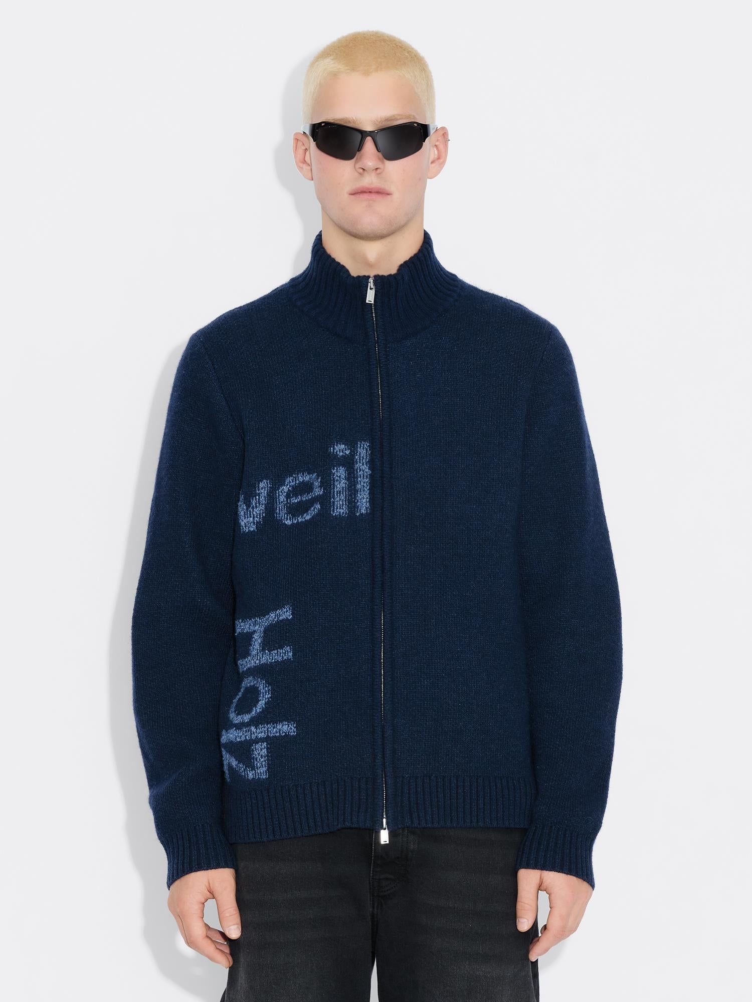 Haza Logo Zip Cardigan - Blue Mix